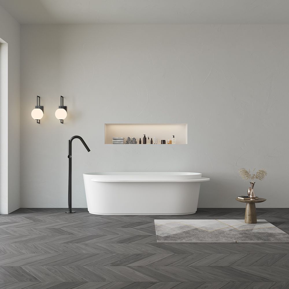 KT-8210 Freestanding Resin Stone Tub Stand Alone Bathtub With Ledge