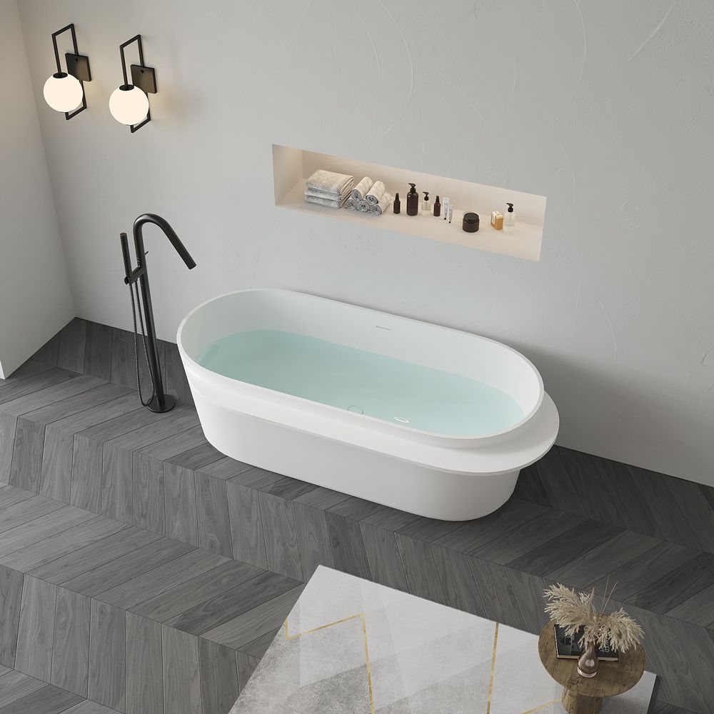 KT-8210 Freestanding Resin Stone Tub Stand Alone Bathtub With Ledge