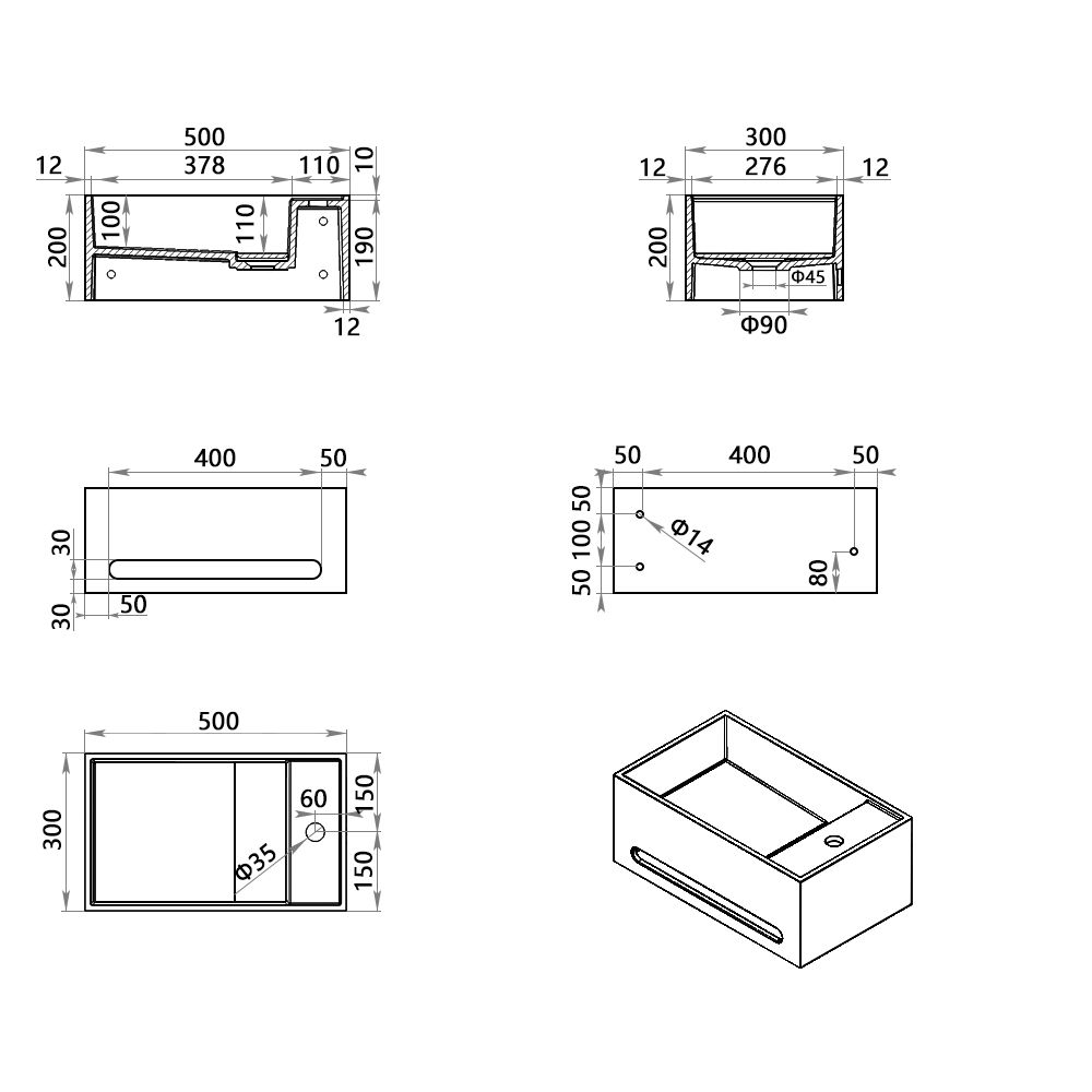 KT-W901 Integrated Towel Bar Design Wall Mounted Bathroom Sink