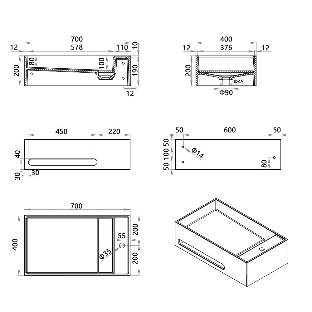 KT-W901 Integrated Towel Bar Design Wall Mounted Bathroom Sink