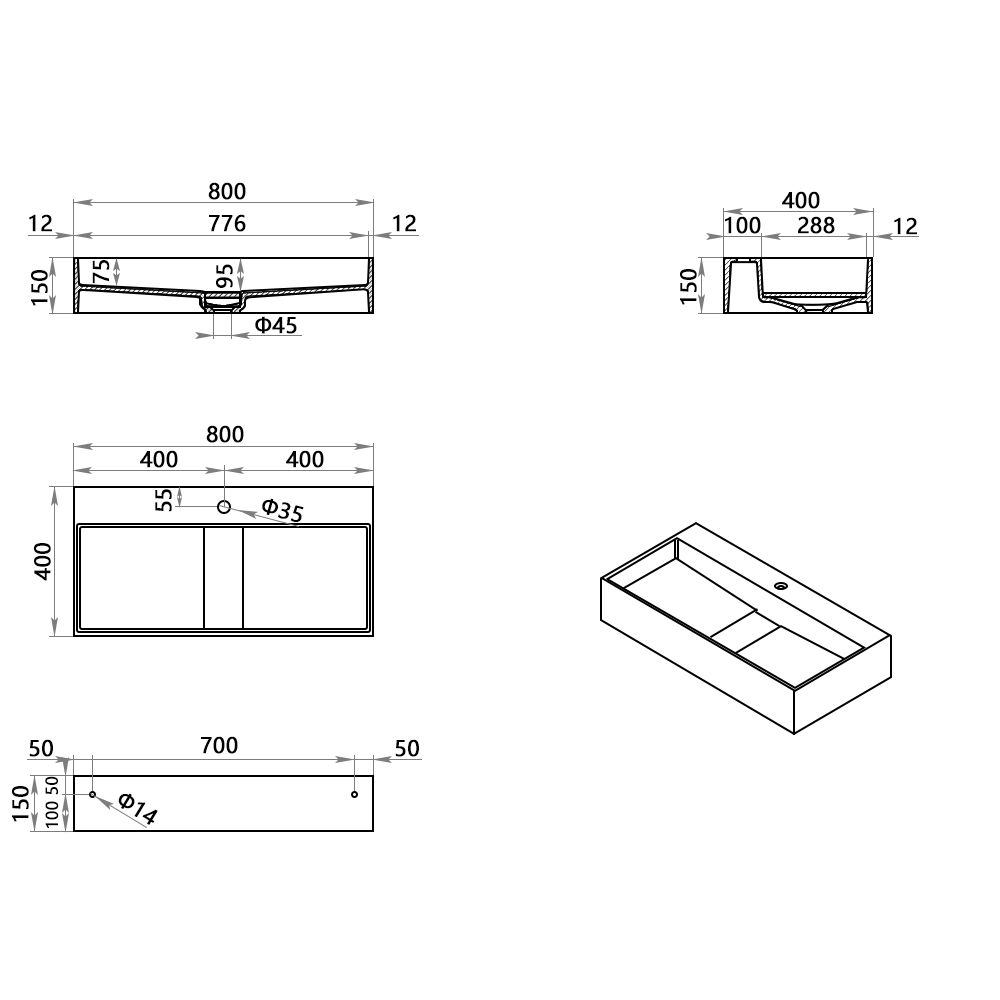 KT-W902 Hidden Drain Cover Seamless Solid Surface Floating Bathroom Sink