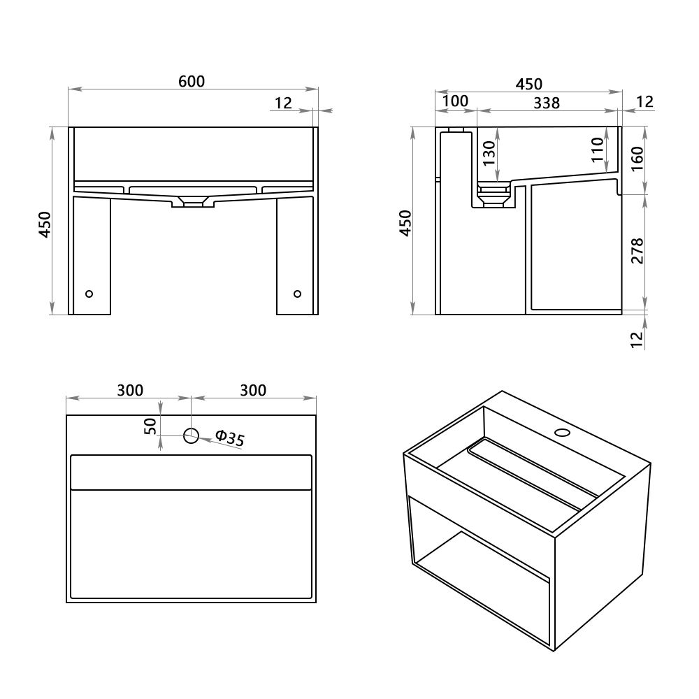 KT-W905 Bathroom Floating Vanity Wall Hung Sink With Storage Space