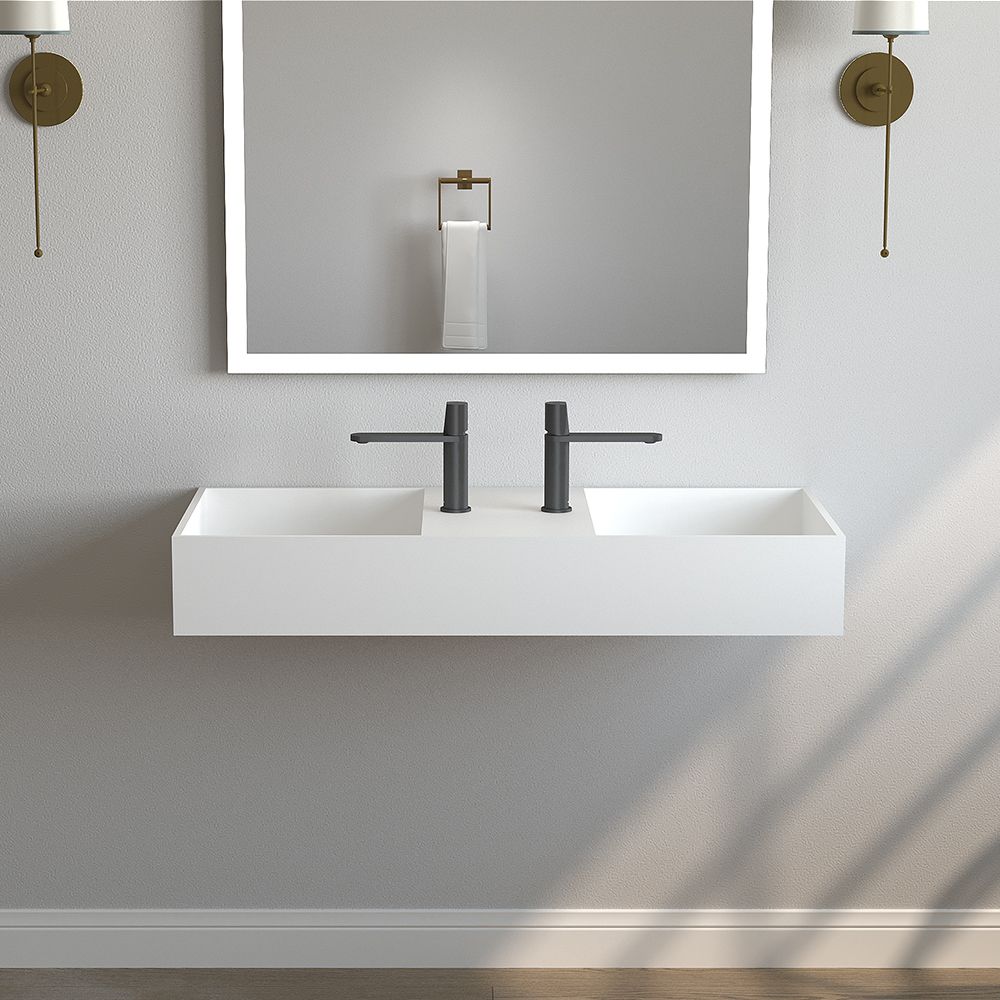 KT-W906 Modern Minimalist Style Wall-Mounted Double Basin Bathroom Sink