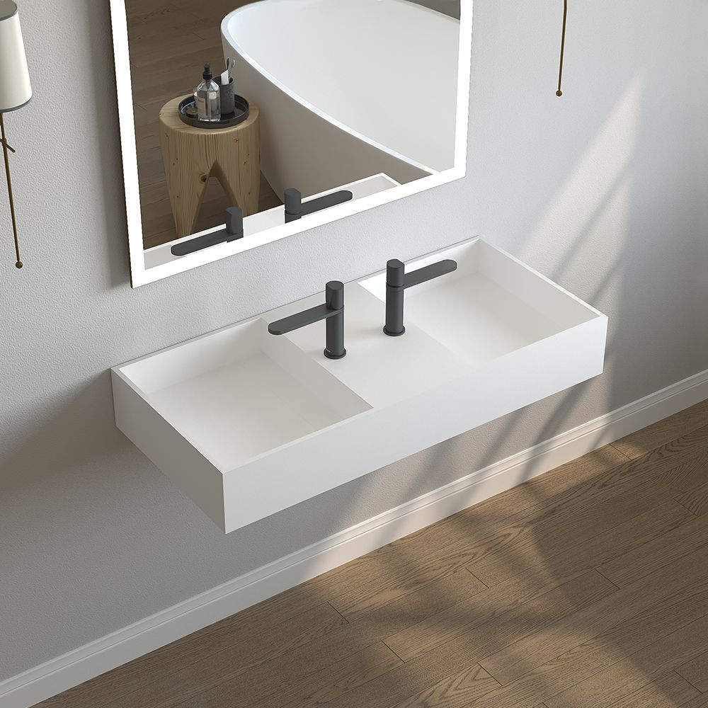 KT-W906 Modern Minimalist Style Wall-Mounted Double Basin Bathroom Sink
