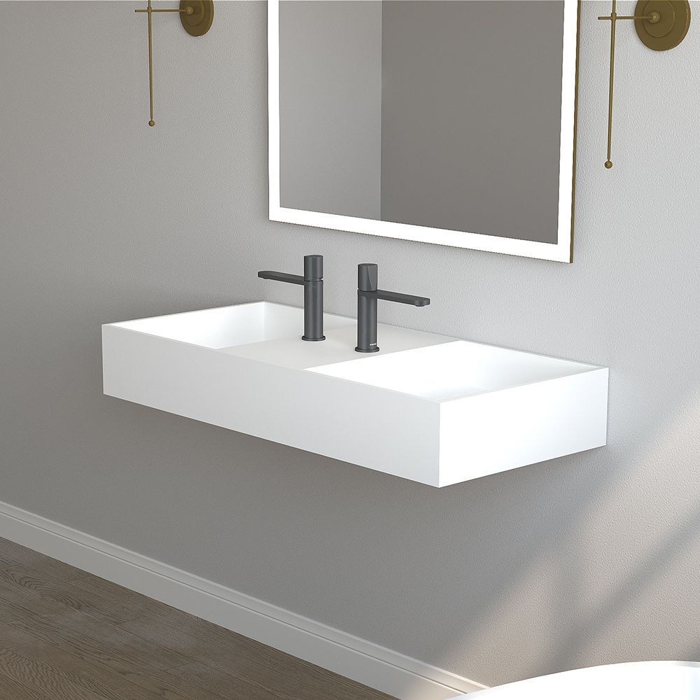 KT-W906 Modern Minimalist Style Wall-Mounted Double Basin Bathroom Sink