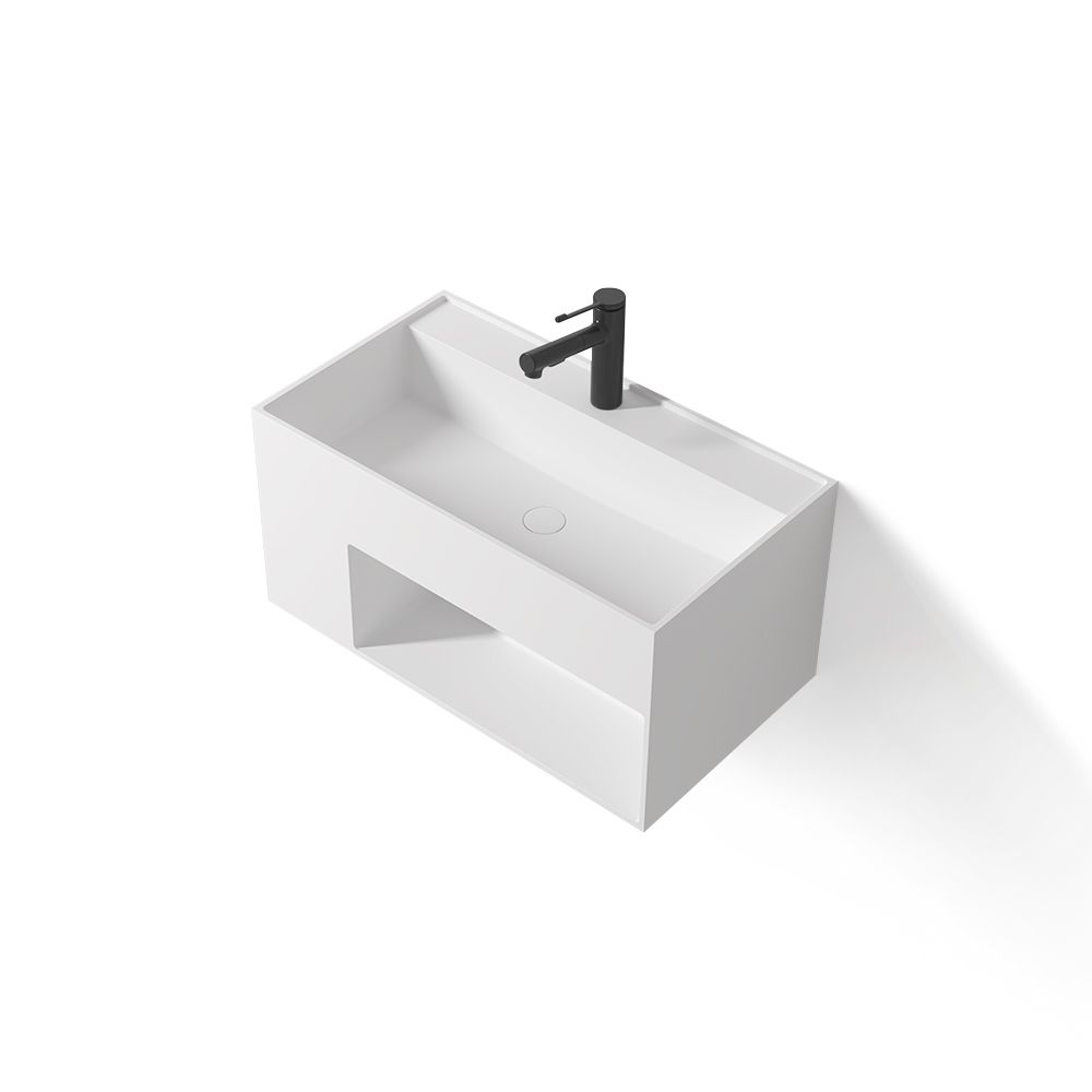 KT-W908 Solid Surface Wall Hang Integrated Sink With Storage Space