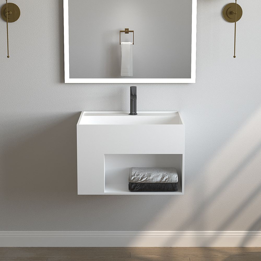 KT-W908 Solid Surface Wall Hang Integrated Sink With Storage Space