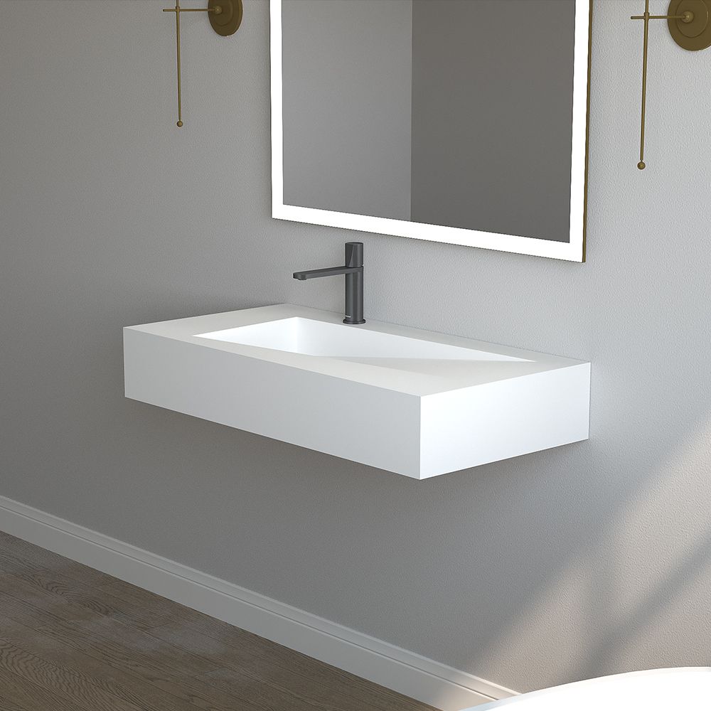 KT-W909 Floating Custom Made Wall Mount Bathroom Sink With Hidden Drain