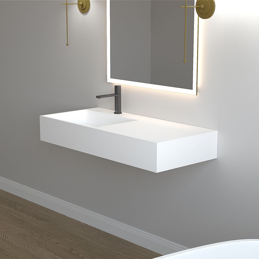 KT-W915 Wall Hung Bathroom Sink With Counter Concealed Plate Drain