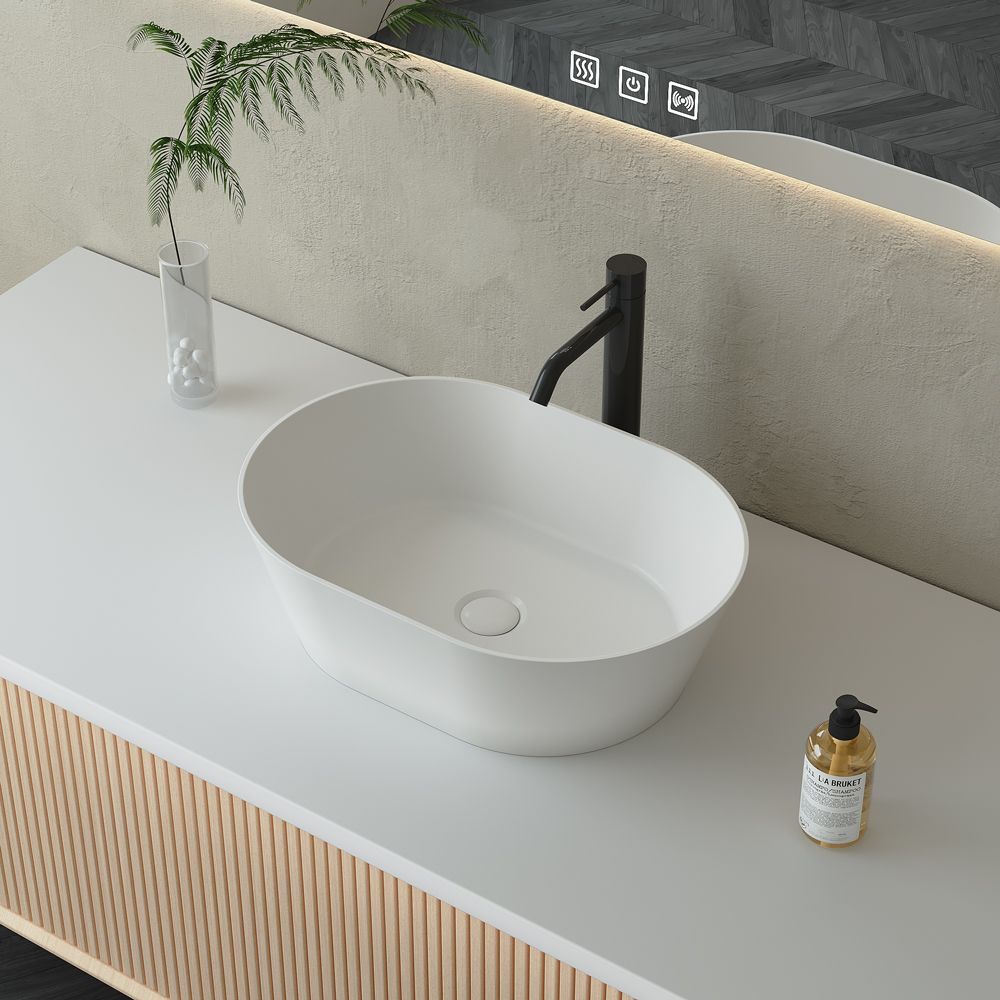 KT-2222 Solid Surface Countertop Sink Matt White Bathroom Wash Basin