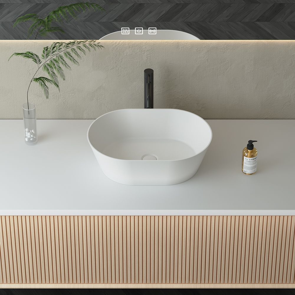 KT-2222 Solid Surface Countertop Sink Matt White Bathroom Wash Basin