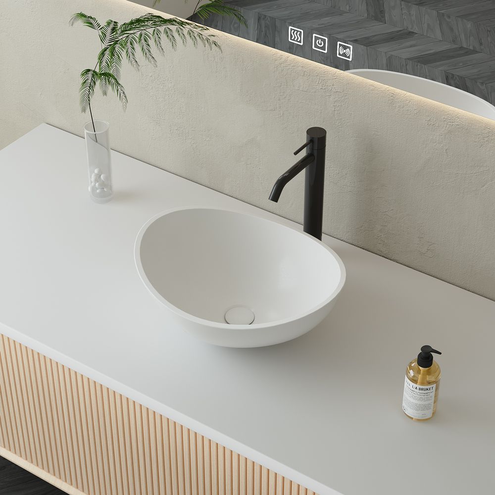 KT-2220 Poly Marble Oval Countertop Basin Vanity Wash Vessel Sink