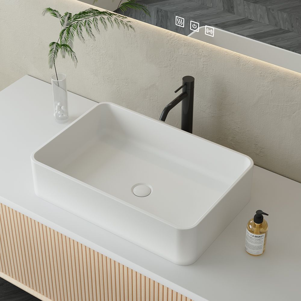 KT-2219 Solid Surface Slim Edge Countertop Rectangle Shape Vessel Sink