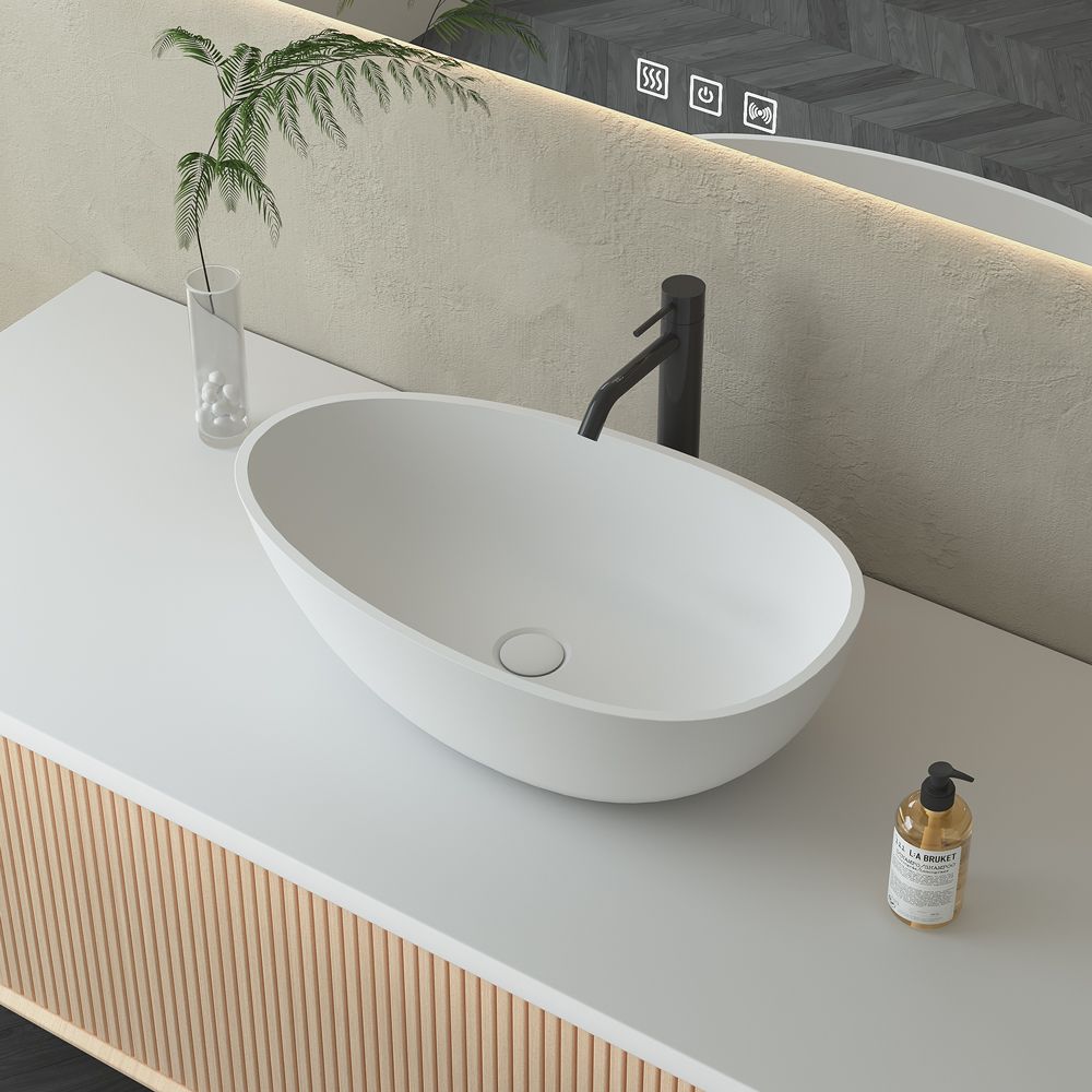 KT-2216 Modern Poly Marble Egg-Shaped Countertop Bathroom Sink Basin