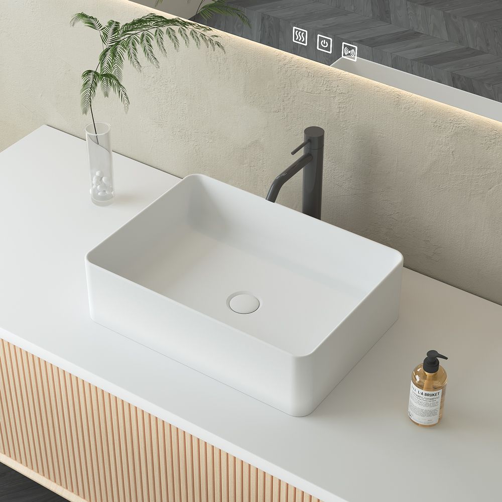 KT-2211 Matt White Vessel Sink Countertop Basin Rectangle Basin