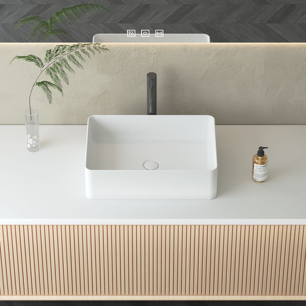 KT-2211 Matt White Vessel Sink Countertop Basin Rectangle Basin