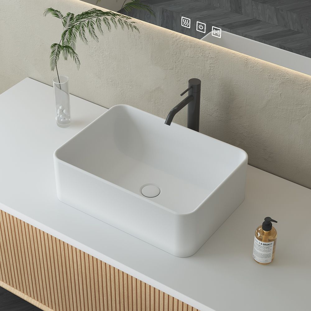 KT-2210 Rectangle Shape Countertop Poly Marble Basin Vessel Sink