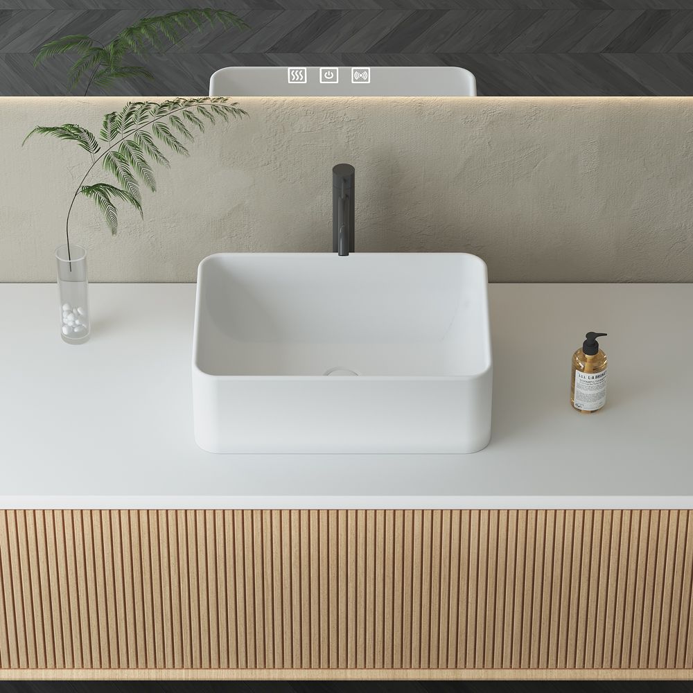 KT-2210 Rectangle Shape Countertop Poly Marble Basin Vessel Sink