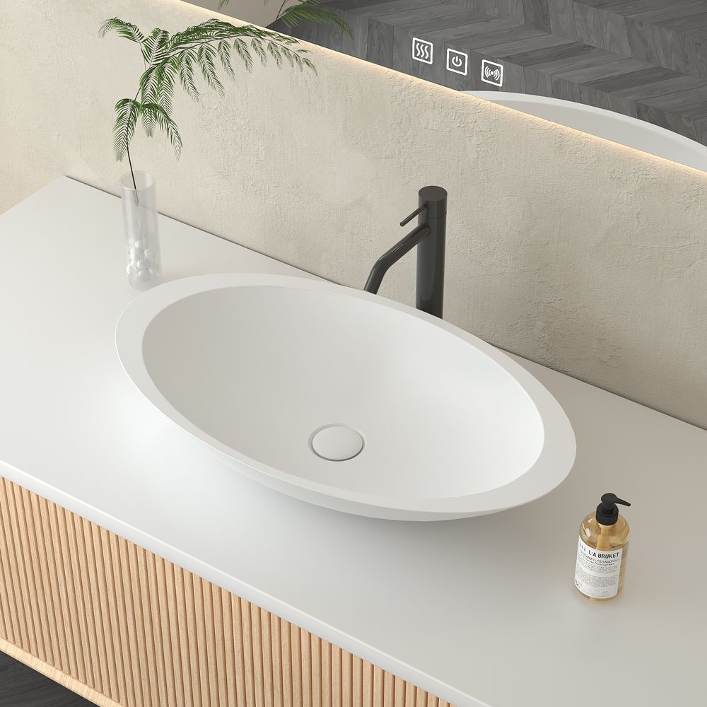 KT-2206 Matt White Vessel Sink Poly Marble Countertop Sink