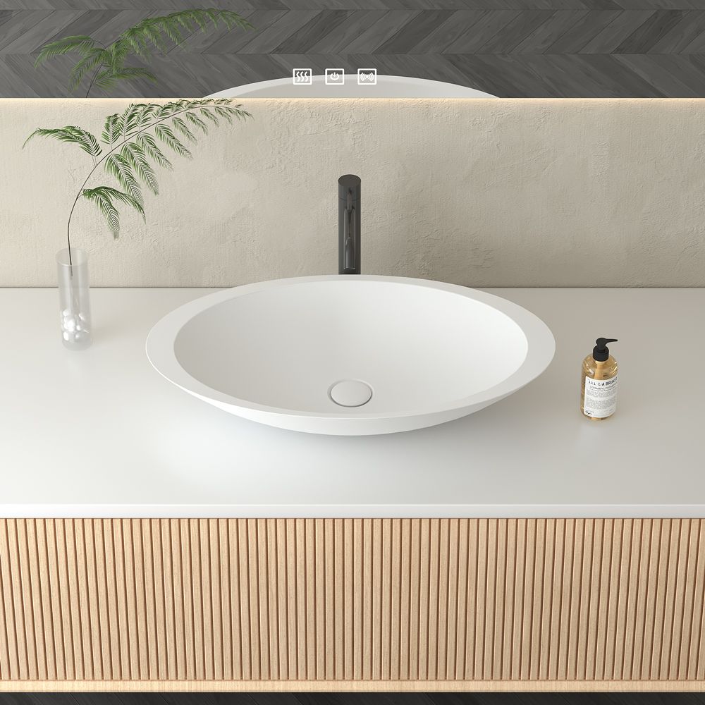 KT-2206 Matt White Vessel Sink Poly Marble Countertop Sink