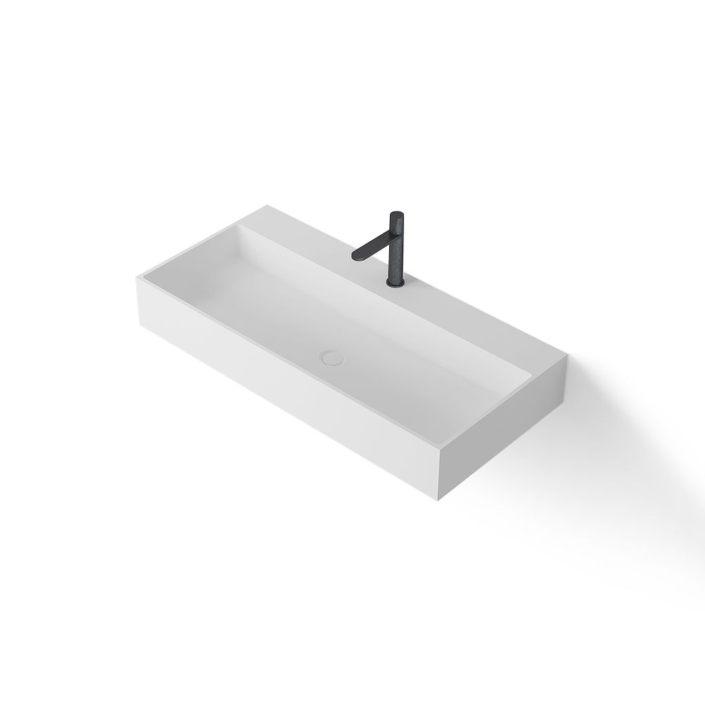 KT-W917 Solid Surface Double Sink Trough Bathroom Sink With Pop-up Drain