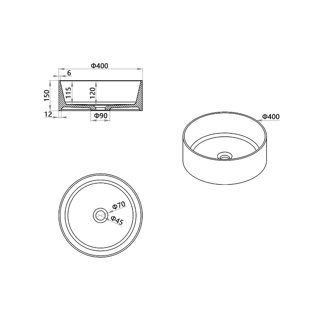 KT-2209 Solid Surface Round Shape Bathroom Countertop Basin