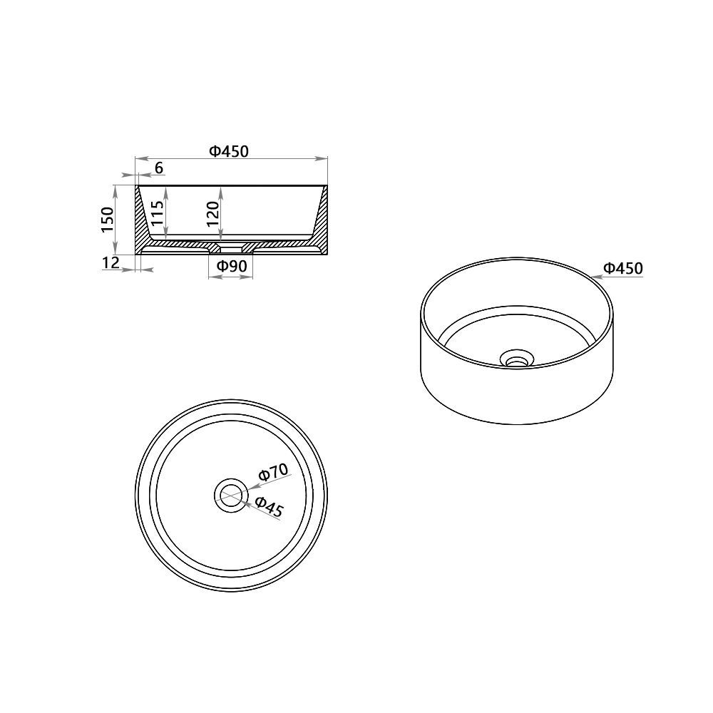 KT-2209 Solid Surface Round Shape Bathroom Countertop Basin