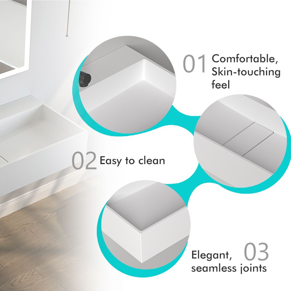 KT-W902 Hidden Drain Cover Seamless Solid Surface Floating Bathroom Sink