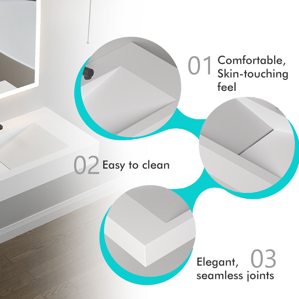 KT-W903 Wall Mounted White V-shape Drain Solid Surface Bathroom Sink