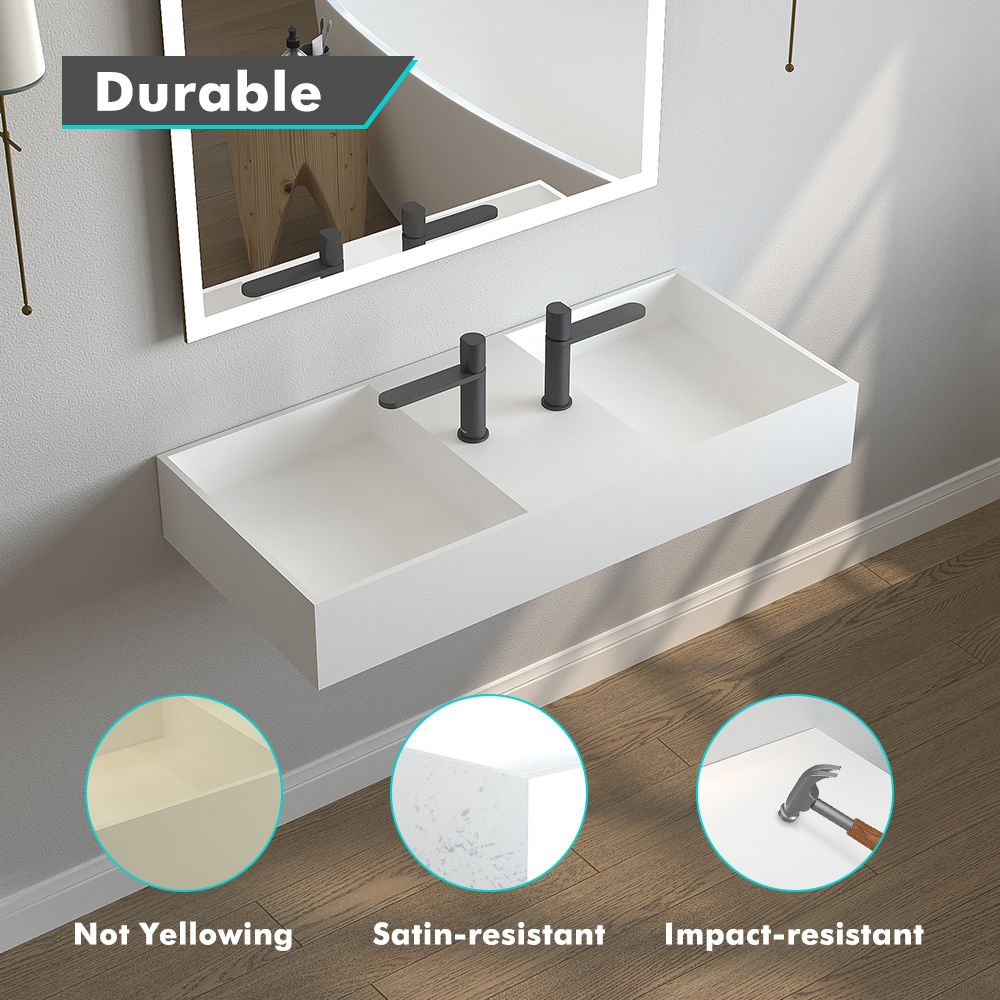 KT-W906 Modern Minimalist Style Wall-Mounted Double Basin Bathroom Sink