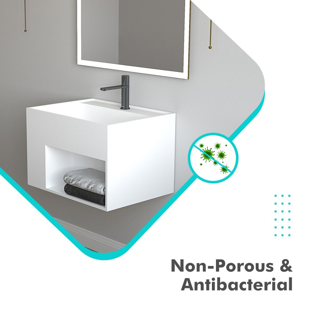 KT-W908 Solid Surface Wall Hang Integrated Sink With Storage Space