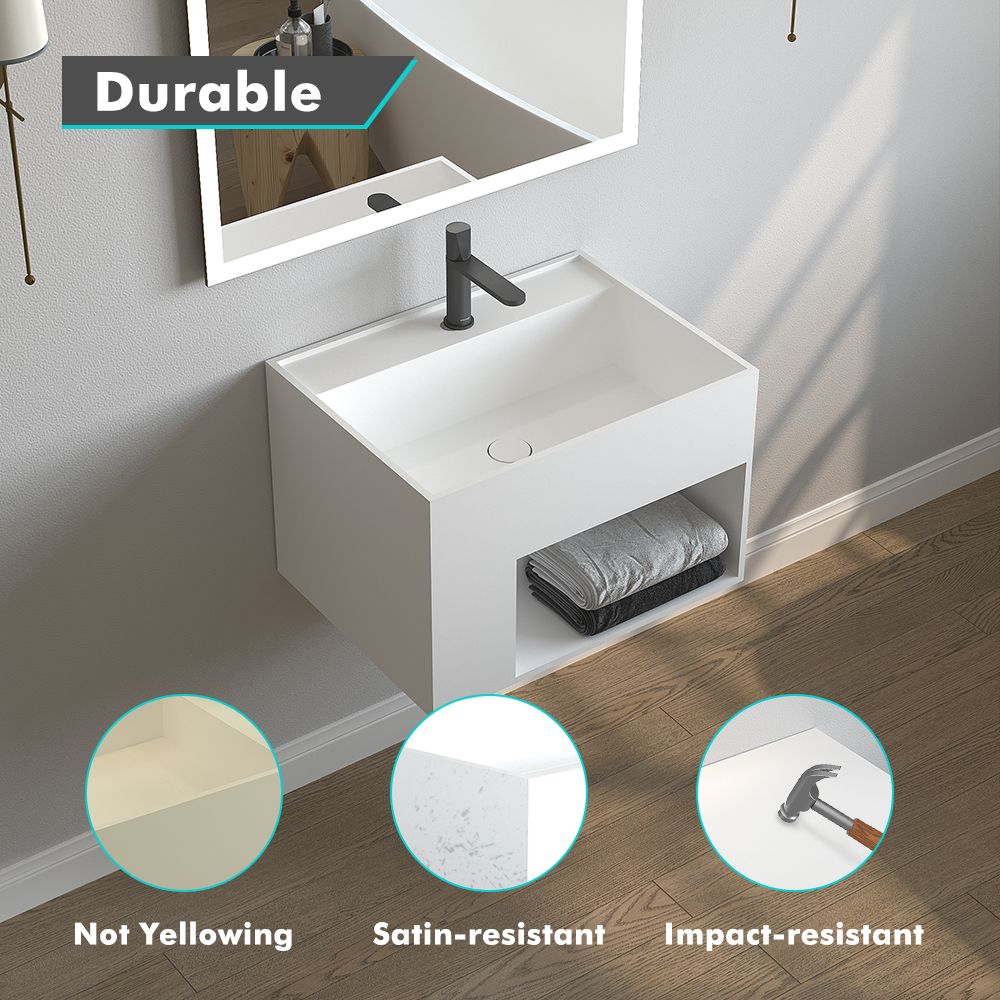 KT-W908 Solid Surface Wall Hang Integrated Sink With Storage Space