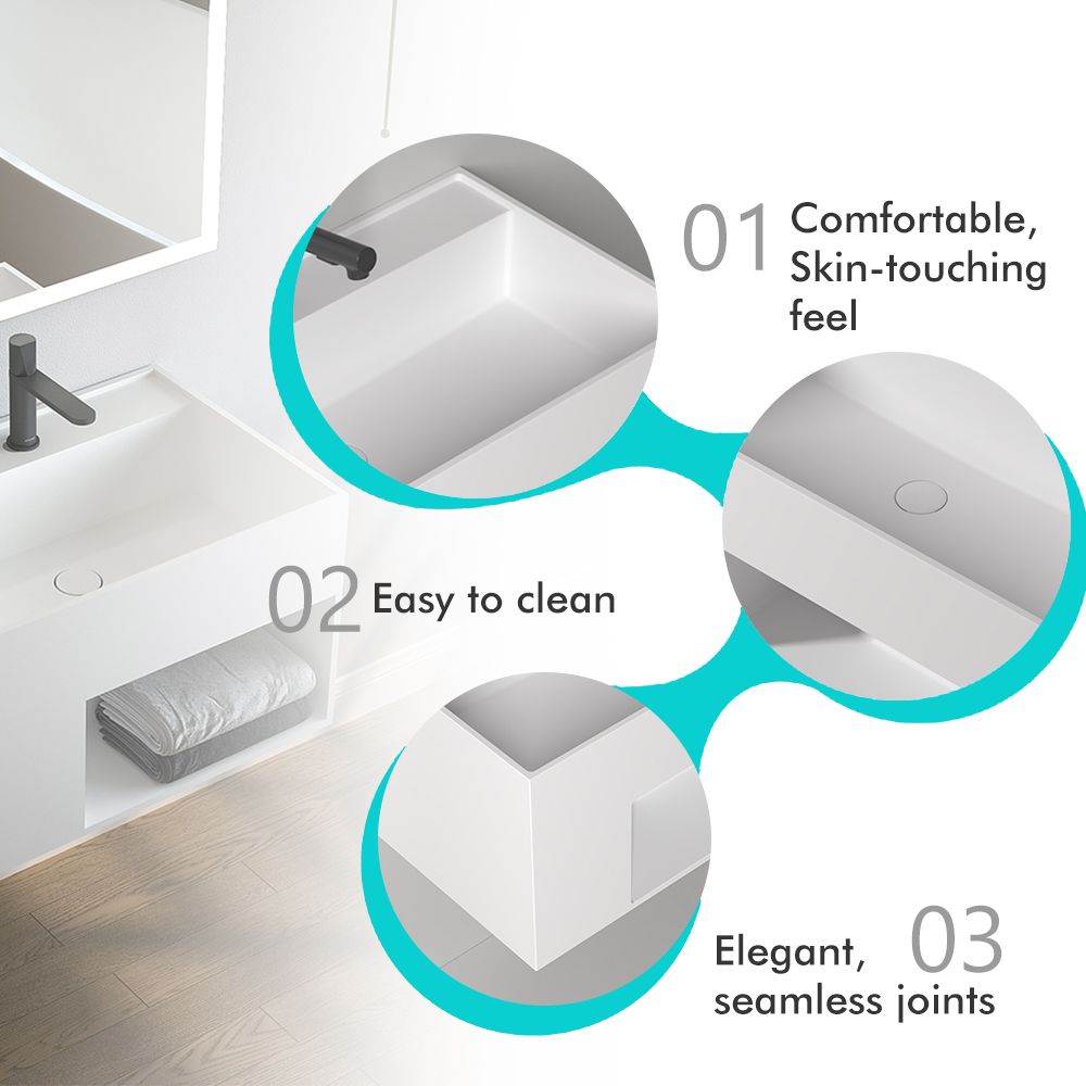 KT-W908 Solid Surface Wall Hang Integrated Sink With Storage Space