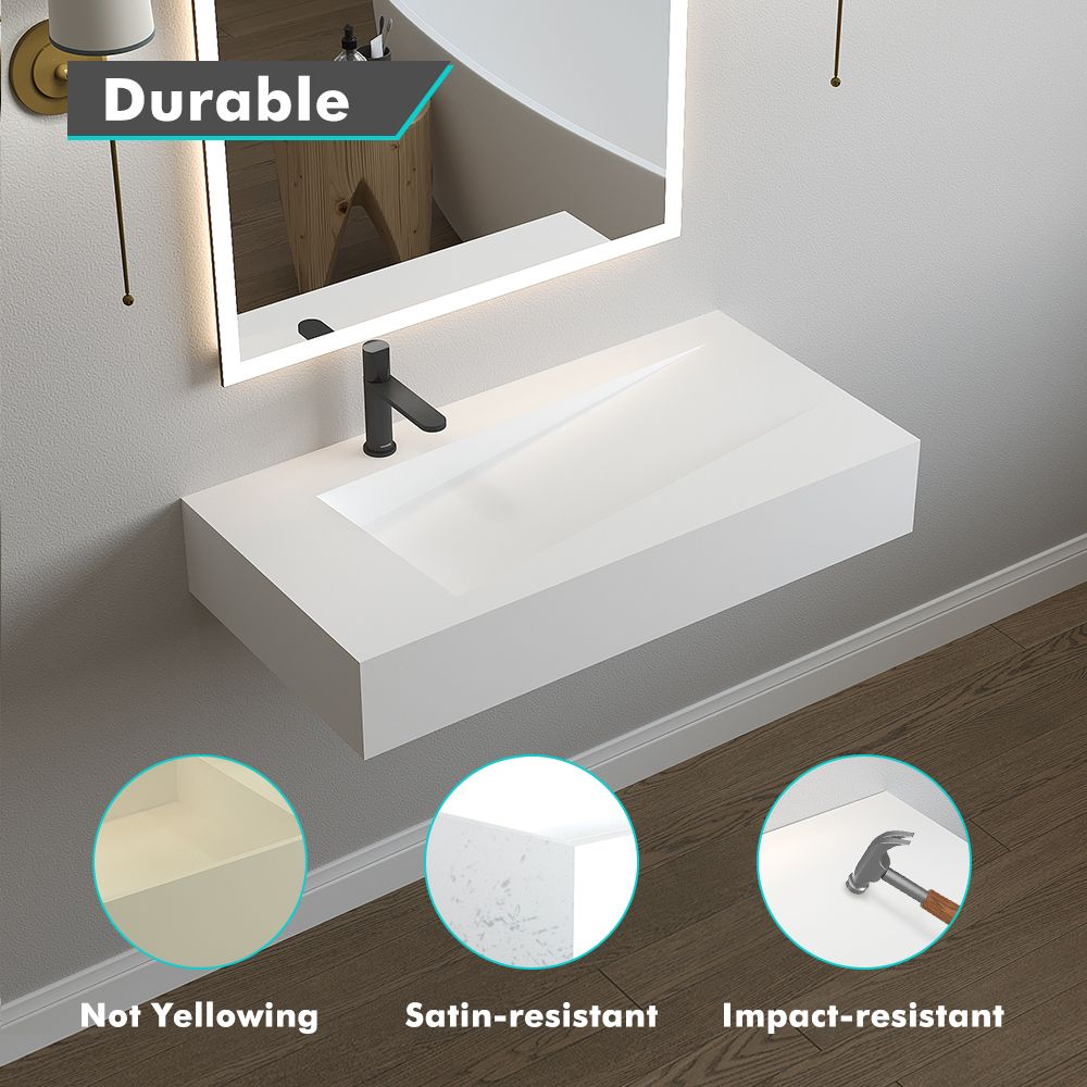 KT-W909 Floating Custom Made Wall Mount Bathroom Sink With Hidden Drain