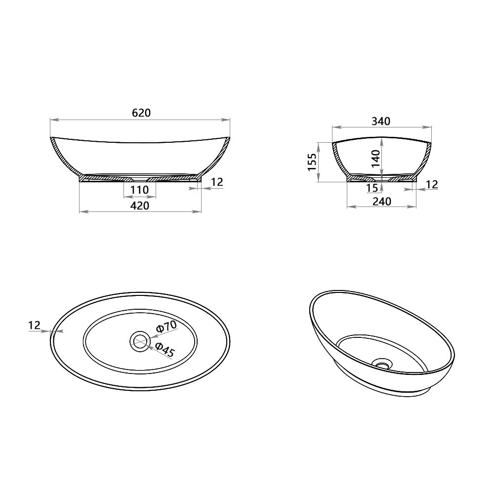 KT-2221 Poly Marble Ingot Shape Countertop Vessel Bowl Sink