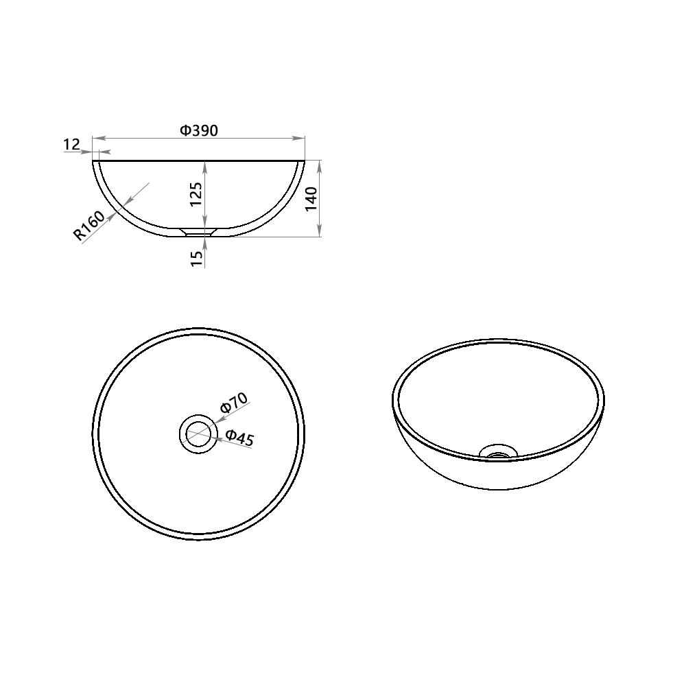 KT-2218 Bowl-Shaped Countertop Sink Poly Marble Countertop Sink