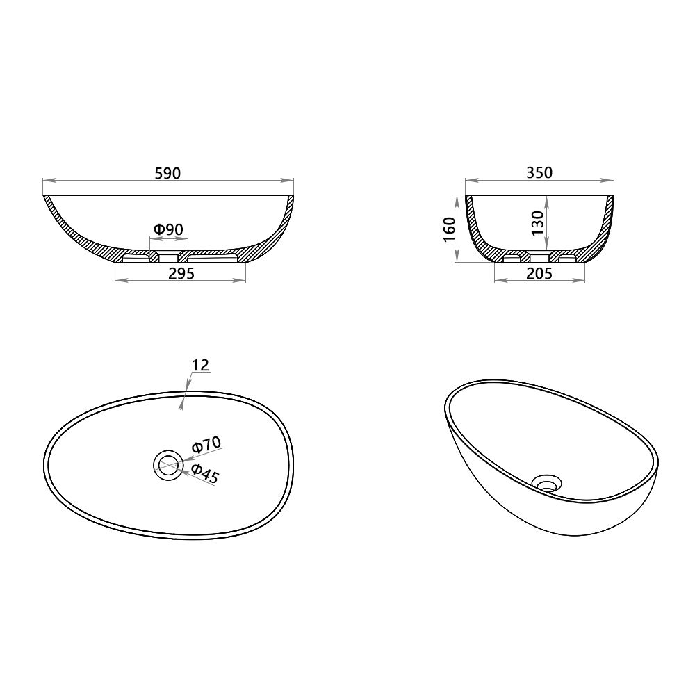KT-2216 Modern Poly Marble Egg-Shaped Countertop Bathroom Sink Basin