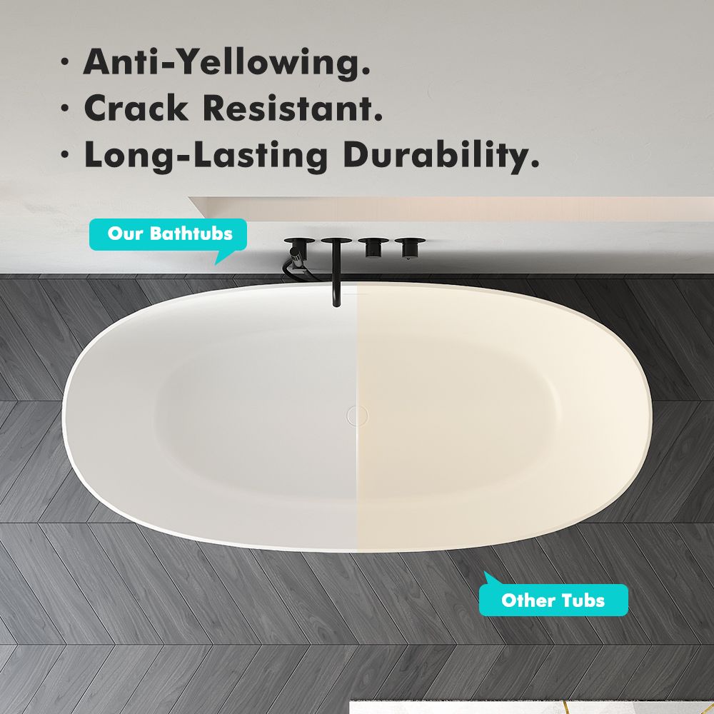 KT-8105 Oval Shape Slim Edge With Overflow Stone Resin Soaking Tub