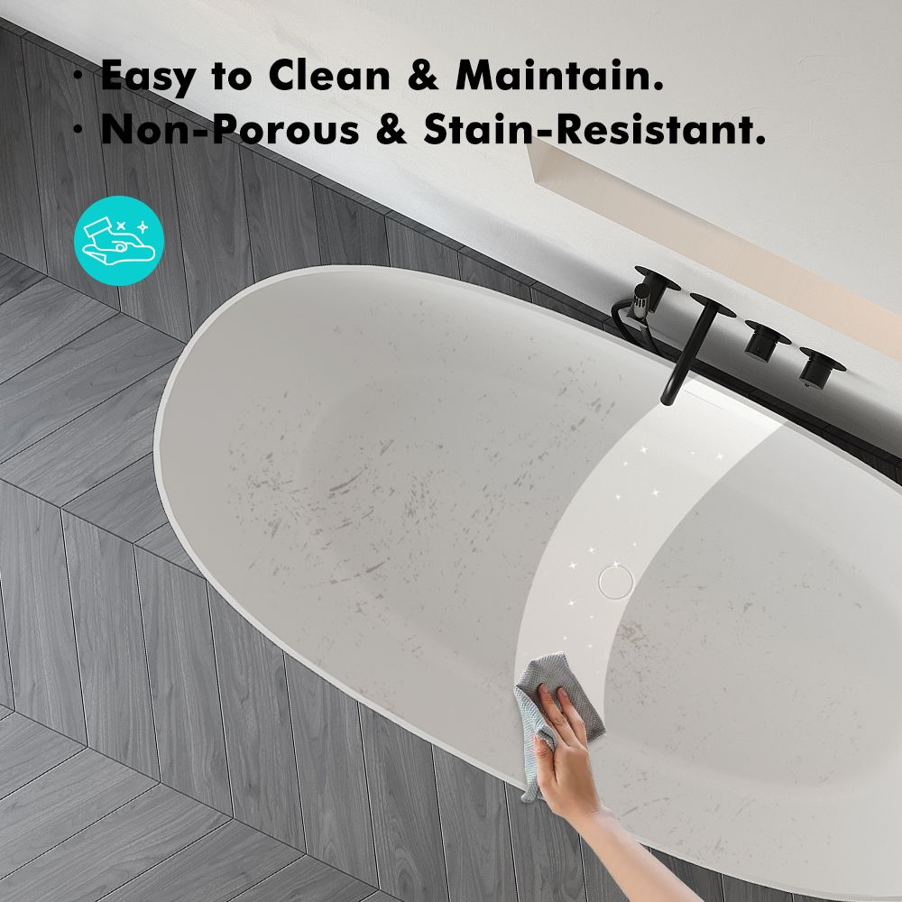 KT-8105 Oval Shape Slim Edge With Overflow Stone Resin Soaking Tub