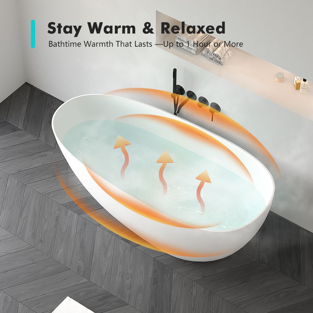 KT-8106 Egg Shape Slim Edge Built-in Overflow Solid Surface Tub