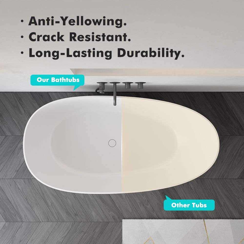 KT-8106 Egg Shape Slim Edge Built-in Overflow Solid Surface Tub