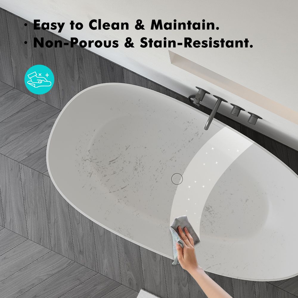 KT-8106 Egg Shape Slim Edge Built-in Overflow Solid Surface Tub