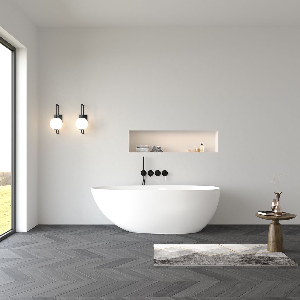 KT-8106 Egg Shape Slim Edge Built-in Overflow Solid Surface Tub