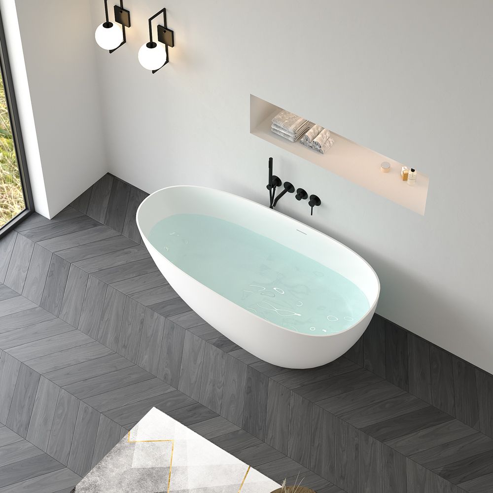 KT-8106 Egg Shape Slim Edge Built-in Overflow Solid Surface Tub
