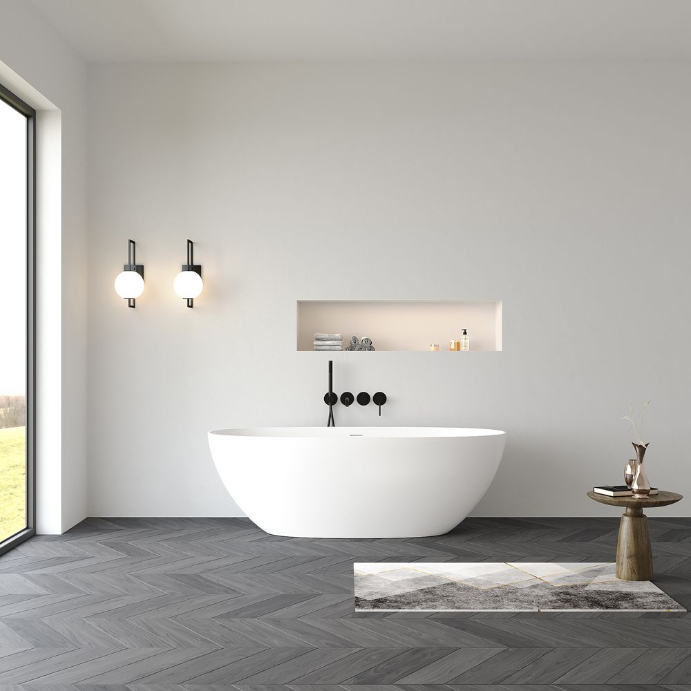 KT-8105 Oval Shape Slim Edge With Overflow Stone Resin Soaking Tub