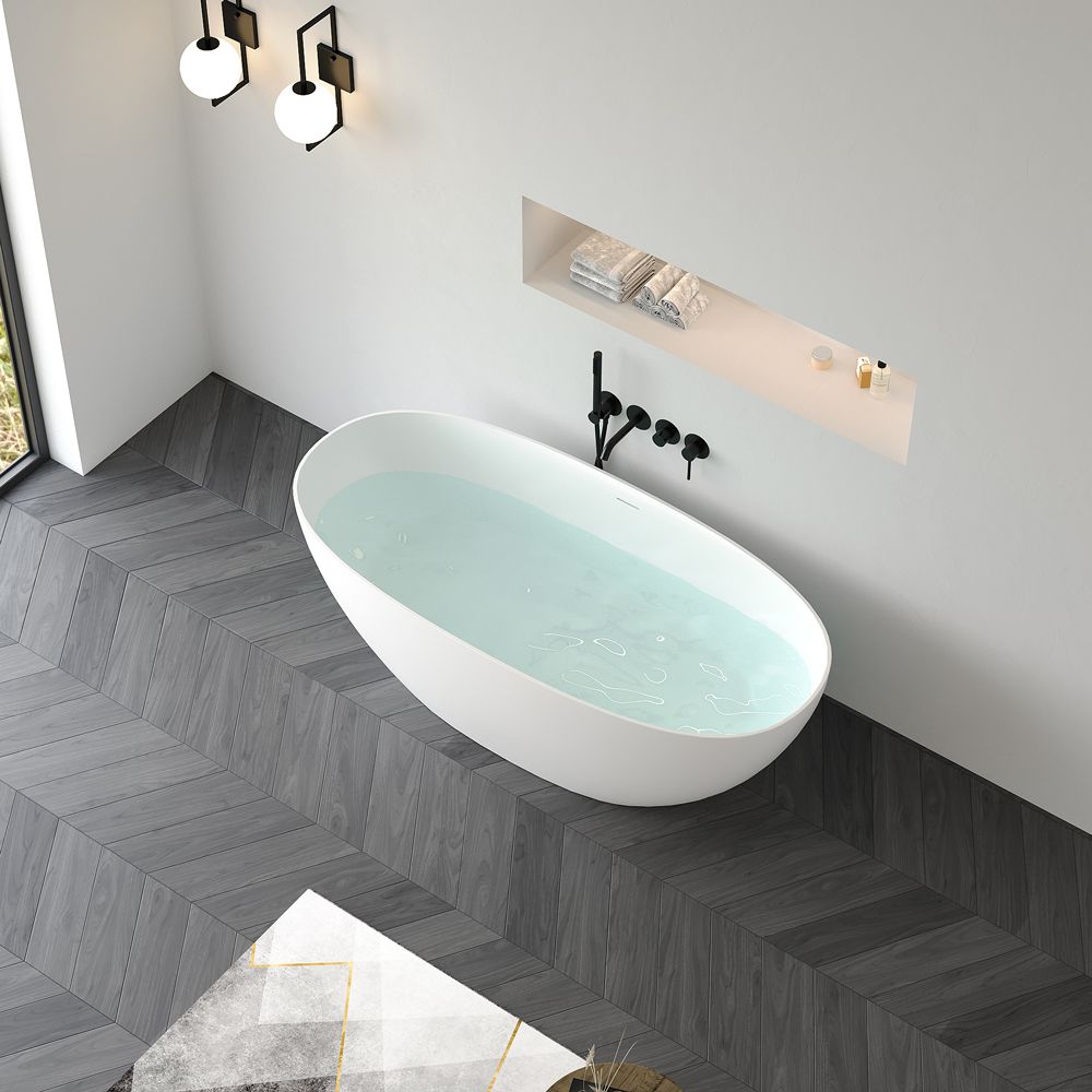 KT-8105 Oval Shape Slim Edge With Overflow Stone Resin Soaking Tub