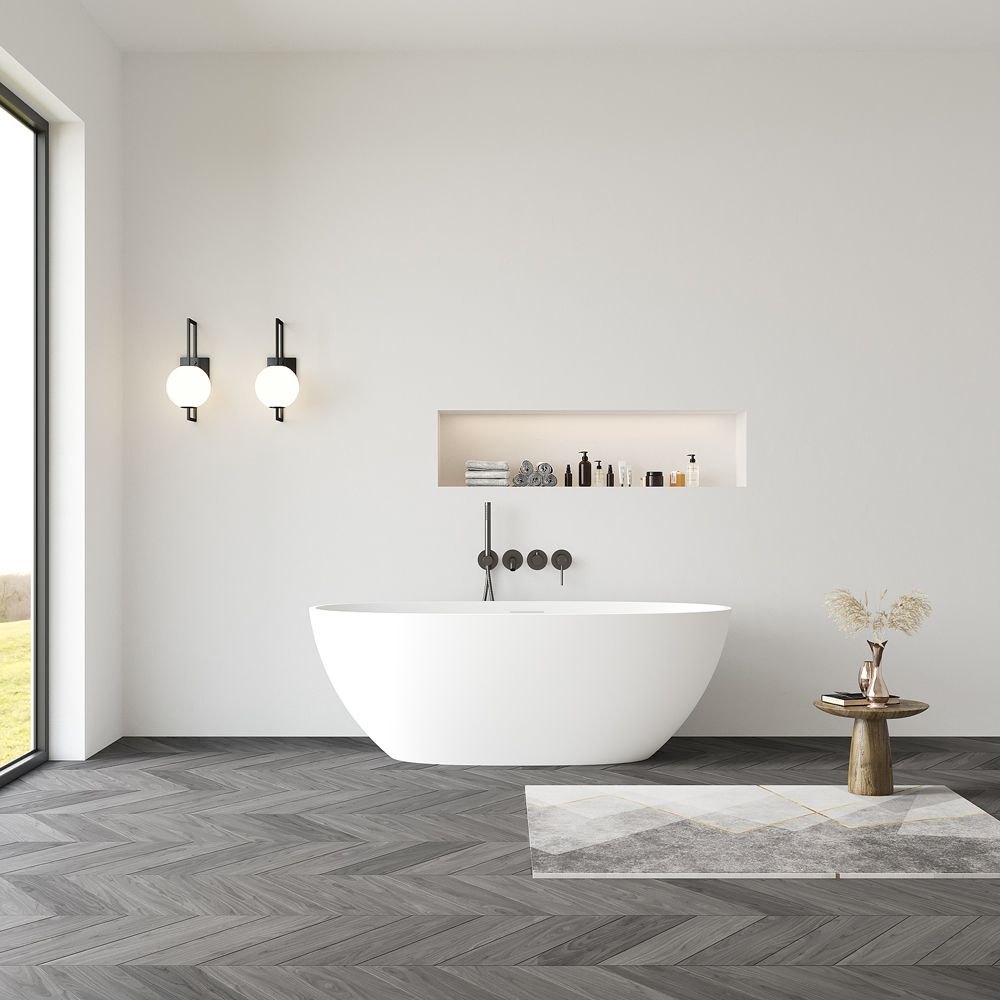 KT-8101 Oval Shape Solid Surface Matt White Freestanding Bathtub