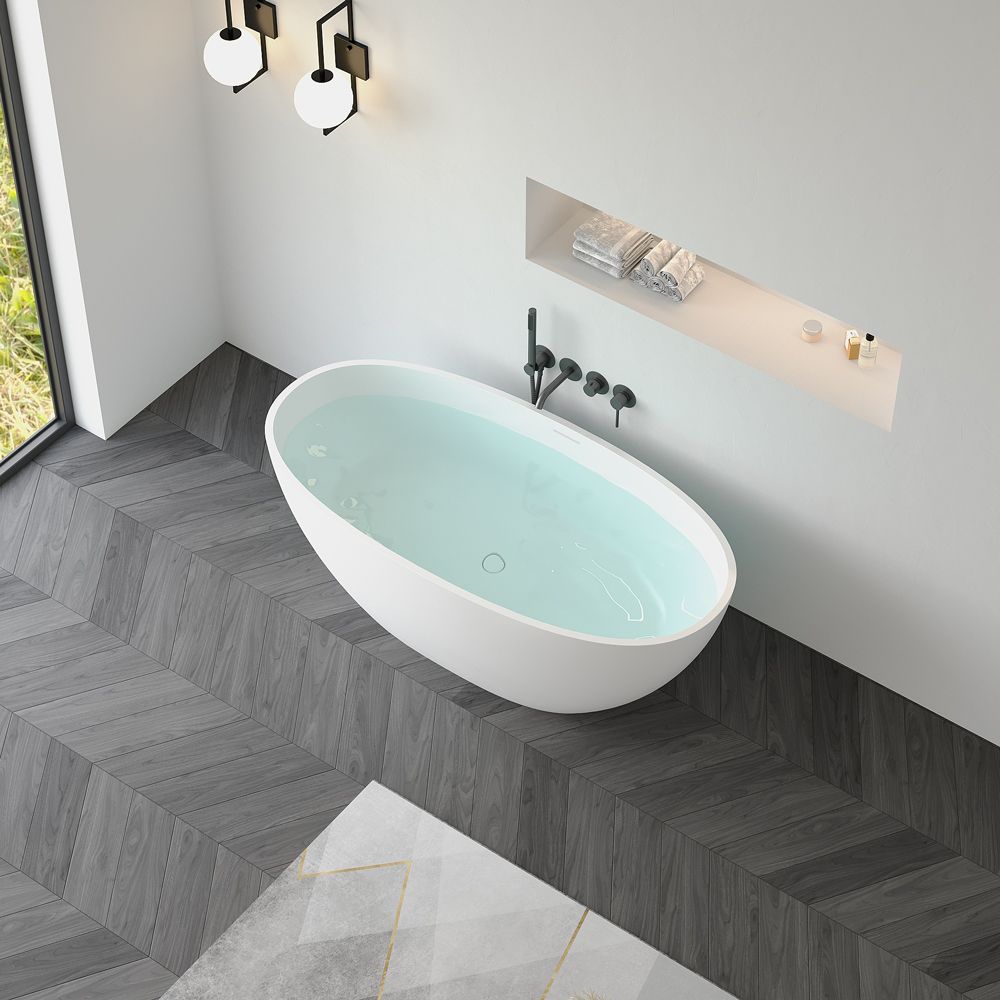 KT-8101 Oval Shape Solid Surface Matt White Freestanding Bathtub