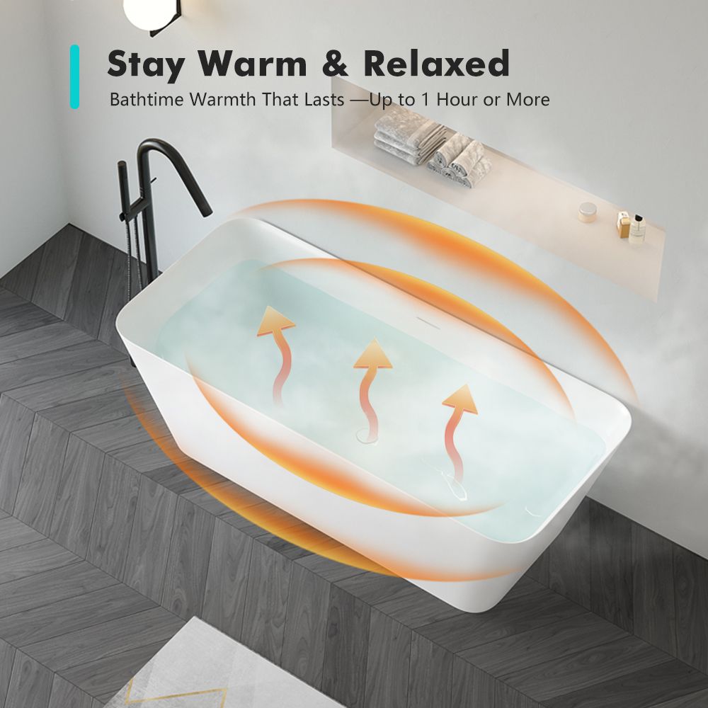 KT-8201 Resin Stone Rectangular Freestanding Tub With Curved Edge