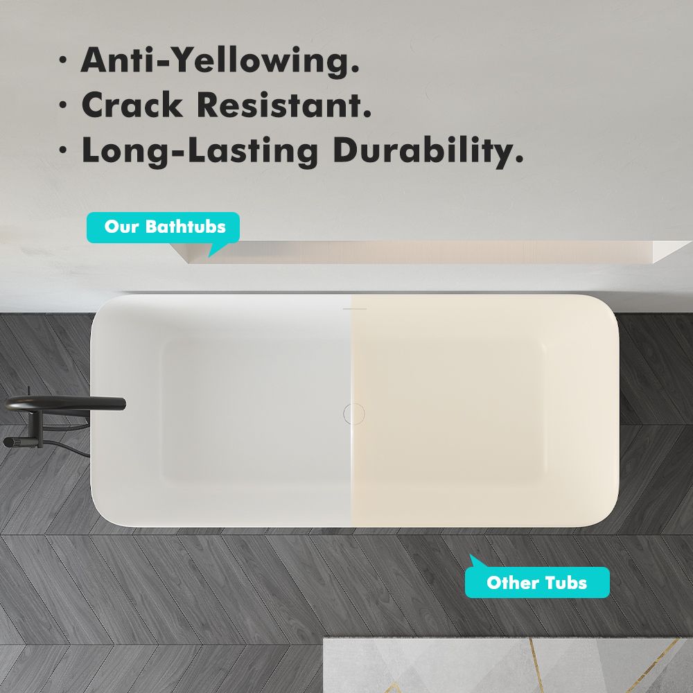 KT-8201 Resin Stone Rectangular Freestanding Tub With Curved Edge